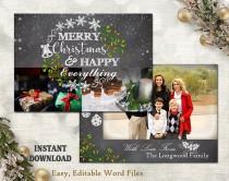 wedding photo -  Christmas Card Template - Holiday Greeting Card - Chalkboard Christmas Card - Printable Download Card - Photo Card - Editable Word Template