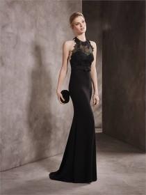 wedding photo -  Black Halter Sweetheart Lace Appliques with Empire Satin Belt Prom Dress PD3343