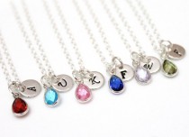 wedding photo -  Necklace Personalized Birthstone Necklace, August- September birthstone Sterling Silver, Ruby Birthstone, initial jewelry, bridesmaid gift