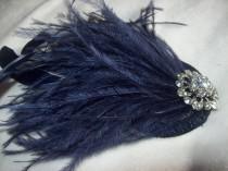wedding photo - Fascinator/ Bridal hair accessories/ wedding hair accessories/ New handmade 1920s inspired navy blue feather fascinator