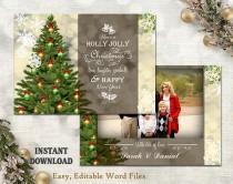 wedding photo -  Christmas Card Template - Holiday Greeting Card - Christmas Tree Card - Printable Download Card - Photo Card - Editable Word Template - Gold
