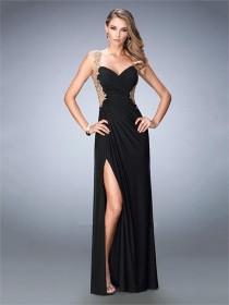 wedding photo -  Elegant Sweetheart with Gold Embroidery Sides Straps and Back Prom Dress PD3310