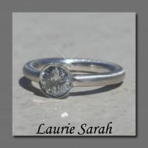wedding photo - Laurie Sarah Bezel Set Round 1 carat Diamond Engagement Ring in 14kt White Gold - Matte Finish - LS1668