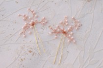 wedding photo -  Rose gold hair pins, Bridal hairpiece, Rose gold wedding accessory, Set of two pins, Bridal hair clip, Soft pink hair pins, Pink pearl clip