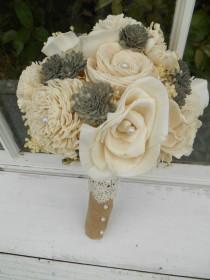 wedding photo - Sola Bouquet, Bouquet, Bridesmaid Bouquet, Bridal bouquet, wedding bouquet, rustic wedding, cream, gray