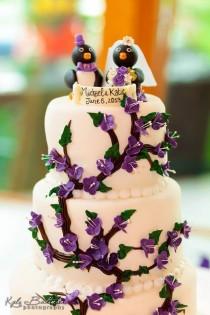 wedding photo - Love bird penguin wedding cake topper, radiant purple wedding