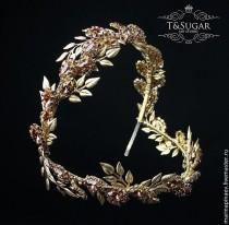 wedding photo - Gold Leaf  and Smoked Topaz Wreath, Wreath Crown, Greek Godess, Leaf crown