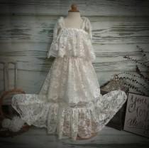 wedding photo - Free Shipping  to USA Custom Made Boho Ivory Lace Dress for Flower Girls Available in Sizes Newborn  to 14 years old