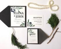 wedding photo - Watercolor Botanical Olive Wedding Invitation Printable Set of 4