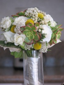 wedding photo - Succulent and Flowers Wedding Bouquet with yellow accent