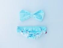 wedding photo - Blue and White Stripe Pita Pata DIVA Halter Neck Bandeau Pin up Top. Ruffle cotton panties in lingerie style Bow swimwear Sexy and cute .