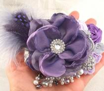 wedding photo - Purple Hair Clip, Wedding Fascinator, Lilac, Silver,Grey, Wedding, Bridal, Maid of Honor, Feathers, Pearls, Crystals, Elegant, Vintage Style
