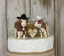 wedding photo - Cow Cake Topper-Animal Wedding Cake Topper-Farm-Sentimental Cow-Barn Wedding Cake Topper-Farmer Boy and Girl-Cow Bride and Groom