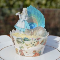 wedding photo - Edible Alice in Wonderland Peacock Feathers Gift Set - Mad Hatter Cheshire Cat Party Decorations Wafer Paper Cupcake Christmas Queen Hearts