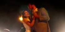 wedding photo - Wedded Couple Stuck In Traffic Take First Dance On Highway