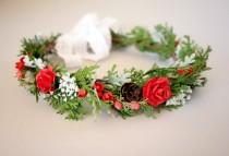 wedding photo - Christmas Head Wreath, Winter Flower Crown, Woodland Floral Crown, Woodland Headdress, Christmas  Crown, Bridal Flower Crown, "DECEMBER"