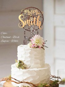 wedding photo -  Boho Cake Topper. Boho wedding cake topper. Mr and Mrs Custom Surname Cake Topper. Personalized Surname Boho Cake Topper. 3D Boho Topper.