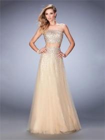 wedding photo -  A-line Strapless Beaded Two Piece Tulle Prom Dress PD3284