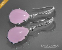 wedding photo - Light Pink Teardrop Earrings Pink Jade Glass Silver Earrings Light Pink Dangle Earrings Pale Ice Pink Earrings Pastel Pink Wedding Earrings