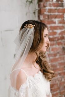 wedding photo - SIBYLL - tulle vintage style draped wedding veil with gold flowers, glamorous bohemian bridal veil with pearls and leaves, boho art deco