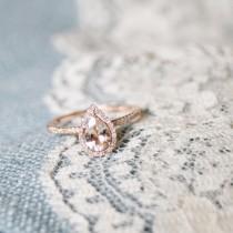 wedding photo - Diamond Halo Rose Gold Morganite Engagement Ring, Rose Gold Morganite Ring, Diamond Halo around Morganite