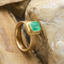 wedding photo - Natural 1.5CT Radiant Cut Emerald Engagement Gold Ring, Radiant Engagement Ring, 14K Yellow Gold Ring, Handmade Jewelry