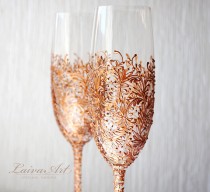 wedding photo -  Rose Gold Wedding Champagne Flutes Wedding Champagne Glasses Rose Gold Toasting Flutes Gold Wedding Set of 2