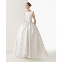 wedding photo - Simple Ball Gown Straps Bow(s) Pockets Sweep/Brush Train Satin Wedding Dresses - Dressesular.com