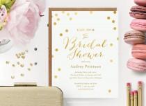 wedding photo - Printable Bridal Shower Invitation  // White with Gold Dots  // Editable Instant Download