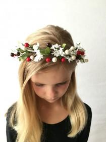 wedding photo - Winter Flower Crown, White Flower Crown, Bridal Wreath, Christmas Wreath, Headband - The Holly Flower Crown