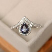 wedding photo - Alexandrite ring, pear cut, silver, engagement ring