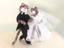 wedding photo - Wedding cake topper funny cats wedding cake topper cat bouquet veil white beige brown ginger bride and groom pink animal cute love heart red