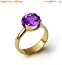 wedding photo - SALE 25% OFF - CUP Amethyst Engagement Ring, Purple Amethyst Ring, Yellow Gold Amethyst Ring, Amethyst Promise Ring, Large Amethyst Ring