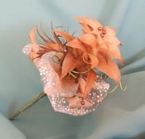 wedding photo - Real Feather Flower Bouquet “Little beauty” - Natural Feather Bridal Bouquet – Bridesmaid Bouquet - Centerpiece- Gold – Brown - Beige