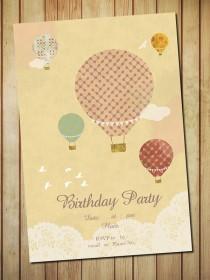 wedding photo - Hot Air Balloons Birthday Party, Invitation Card-Digital template File