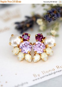 wedding photo - Lavender Earrings, Bridal Cluster Earrings, Lilac Bridal Earrings, Swarovski Earrings, Gift For Her, Bridesmaids Earrings, Purple  Earrings