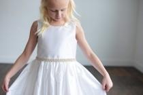 wedding photo - Pure silk first communion dress or flower girl dress in ivory or white with pearl detail