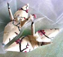 wedding photo - Cherry Blossom Peace Crane Wedding Cake Topper Party Favor Origami Christmas Ornament Japanese Bird Ivory Lotka Paper