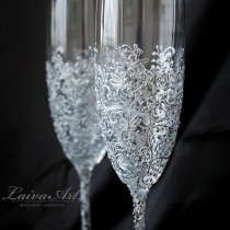 wedding photo -  Silver Wedding Champagne Flutes Wedding Champagne Glasses Wedding Toasting Flutes Silver Wedding Gatsby Wedding