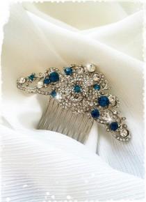 wedding photo - Vintage Inspired Blue Crystal Rose Wedding Hair Comb-Swarovski Crystal Wedding Hair Accessories-Bridal Victorian Rhinestone Comb-"ROSINE"