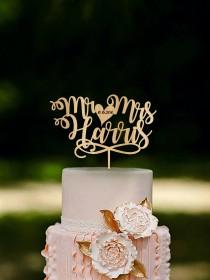 wedding photo - Mr and Mrs cake topper, Custom name cake toppers, Unique wedding cake topper, Last name wedding cake topper, Personalized cake topper Gold