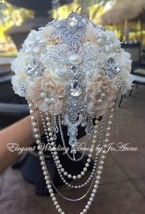 wedding photo - GLAM BROOCH BOUQUET, Rustic Brooch Bouquet, Custom Brooch Bouquet, Brooch Bouquet, Wedding Bouquet with draping Pearls, Deposit