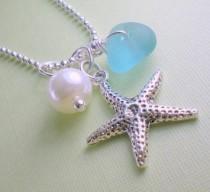 wedding photo - Seaglass Jewelry Starfish Beach Necklace
