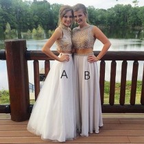 wedding photo -  2 Piece White Homecoming Dress with Lace High Neck Floor-Length from Dressywomen