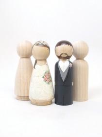 wedding photo - 4 Peg Doll Wedding Cake Toppers, size 3.5" // Fair Trade Wooden Dolls Wedding Decor Cake Toppers Peg Dolls