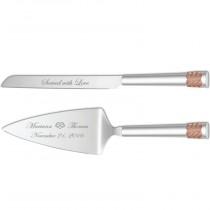 wedding photo - Personalized Cake Knife & Server With Rose Gold Accent Custom Engraved