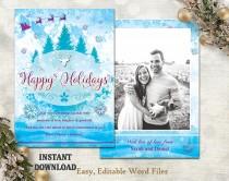 wedding photo -  Christmas Card Template - Holiday Greeting Card - Christmas Tree Card - Printable Card - Photo Card - Editable Word Template - Blue DIY Card