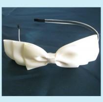 wedding photo - Three Layered  Ivory Satin Ribbon Bows Headband