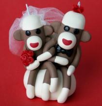 wedding photo - Sock Monkey Wedding Cake Topper Cupcake and/ or Ornament