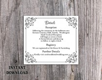 wedding photo -  DIY Wedding Details Card Template Editable Text Word File Download Printable Details Card Black Details Card Elegant Information Cards